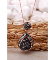 Doğal Kalsedon Taşlı Damla Rose Gümüş Kolye 7442