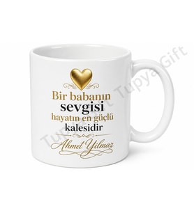 Altın Kalpli Baba Yazılı Özel Kupa Bardak Babalar Günü Hediyesi