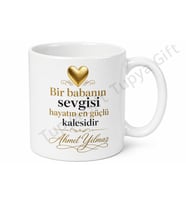 Altın Kalpli Baba Yazılı Özel Kupa Bardak Babalar Günü Hediyesi
