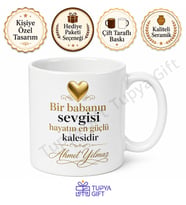 Altın Kalpli Baba Yazılı Özel Kupa Bardak Babalar Günü Hediyesi