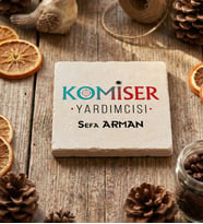 Kişiye Özel Komiser Yardımcısı Bardak Altlığı Polis Günü Hediyesi (Krem)