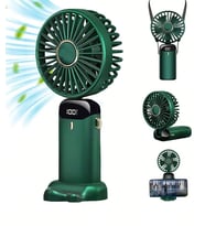 Mini El Fanı 5 Kademeli Dijital Led Göstergeli Boyun Askılı Mini Klima Vantilatör (Yeşil)