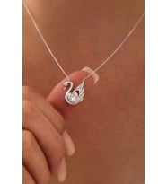 Gümüş Kuğu Swan Kalp Kolye - 925 Ayar Gümüş Kolye