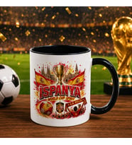 BK Gift İspanya Taraftar Temalı Dünya Futbol Kupası Tasarımlı Siyah Kupa Bardak