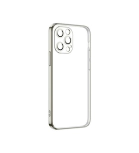 Apple iPhone 12 Pro Max Kılıf Şeffaf Elektroplatin Kamera Korumalı Silikon (Gümüş)