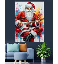 Gitar Çalan Rockçı Noel Baba Dekoratif Kanvas - Mdf Ahşap Tablo