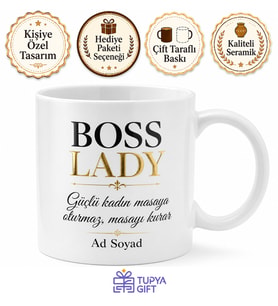 Boss Lady Yazılı Patron Kadın Kupa Bardak Güçlü Kadın Hediye Özel Tasarım