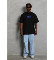 Erkek Baskılı T-Shirt Kısa Kol Bisiklet Yaka Regular Fit Rahat Kalıp Günlük Tişört - Siyah