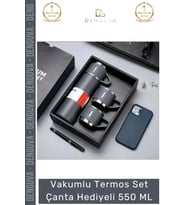 Özel Üretim Paslanmaz Çelik 3 Bardaklı Soğuk Sıcak Termos Vakumlu Termos Set Çanta Hediyeli 550 Ml