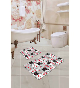Renkli Kedili Banyo Halısı Klozet Takımı Paspas Seti BS250