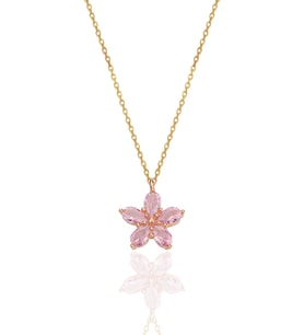 Gümüş rose damla kesim pembe taşlı çiçek kolye SGTL12407PEMBE