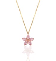 Gümüş rose damla kesim pembe taşlı çiçek kolye SGTL12407PEMBE