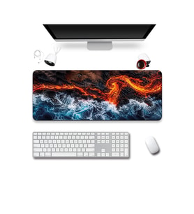 SonicTouch Klavye Mousepad 40x90cm Dikişsiz Pürüzsüz Sıvı Geçirmez Kaymaz Taban Ateş ve Okyanus