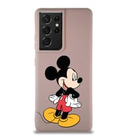 Samsung Galaxy S21 Ultra Soft Premier Kapak Mickey Mouse-D Tasarımlı Silikon Kılıf - Pudra (Şeffaf)