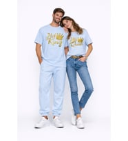 King Queen Sevgili Kombini Oversize Çift Tişört Unisex Partner Kombin Uyumlu Çift Seti (Mavi)