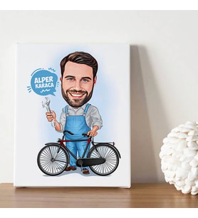 Bisiklet Tamircisi Erkek Karikatürlü Kanvas Tablo