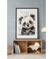 Sevimli Panda Hayvan İllüstrasyonu 1. Kalite Ahşap Çerçeveli Tablo