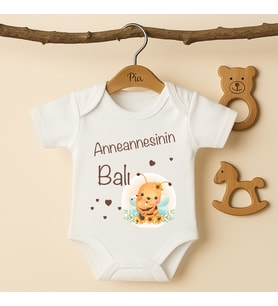 Pia Baby B21 %100 Pamuk Anneannesinin Balı Yazılı Tasarlanabilir Bebek Body (Ekru)