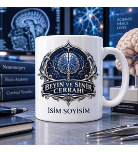 Beyin ve Sinir Cerrahı Kupa Bardak Beyin ve Arma Desenli