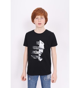 Toontoy Unisex Çocuk Atatürk Baskılı Tişört (Siyah)