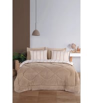 Relax Soft Çift Taraflı Pamuklu Uyku Seti 4 Parça Çift Kişilik Yorgan Takımı (Vizon)