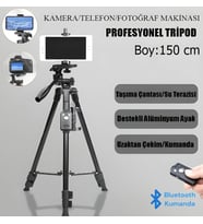 Profesyonel Kamera 150 Cm Çantalı Tripot Telefon Tutucu Bluetooth Kumandalı Vlog Video Çekim Tripodu