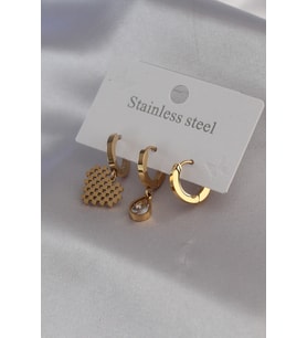 316L Çelik Gold Renk Kalp Model Zirkon Taş Detay Kadın Küpe Kombini 5886 - LOHO4378-9468