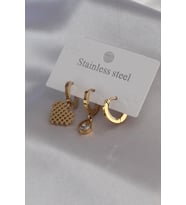 316L Çelik Gold Renk Kalp Model Zirkon Taş Detay Kadın Küpe Kombini 5886 - LOHO4378-9468