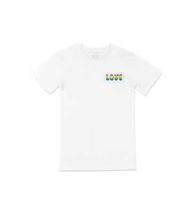 Gökkuşağı Renkli Love Cep Logo Tasarımlı Beyaz Tişört