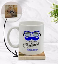 BK Gift Kişiye Özel Babaların Bir Tanesi Tasarımlı Beyaz Kupa Bardak ve Ahşap Bardak Altlığı Hediye Seti - Model 1