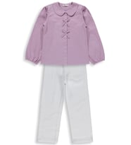 Civil Girls Fiyonklu Gömlek Pantolon İkili 6-9 Yaş Takım - Lila