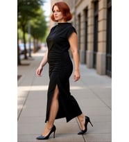 Kadın Şık Bodycon Midi Elbise Dik Yaka Kolsuz Tasarım Düz Örme İlkbahar Sonbahar Trendi Kaliteli