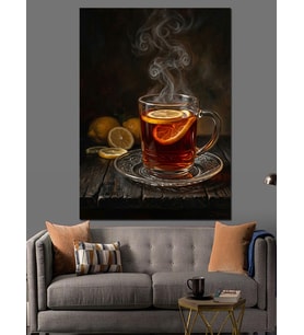 Limonlu Dumanlı Çay Bardağı Dekoratif Kanvas - Mdf Ahşap Tablo