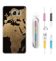 Samsung S7 Edge S20 Fe Plus Ultra S21 S22 Kılıf Kablo Koruma Spiral Silikon Map Planet 1656