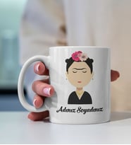 Kişiye Özel Frida Kahlo Tasarım Baskılı Premium Porselen Kupa