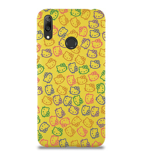 Huawei Y7 2019 Uyumlu Lansman Kılıf Hello Kitty Tasarımlı İçi Kadife Kapak-Sarı (Şeffaf)