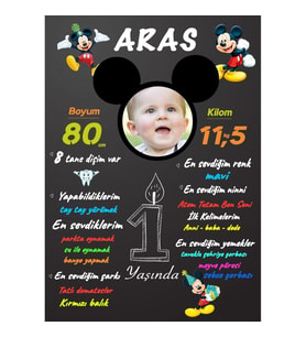 1 Yaş Anı Panosu Afiş,Karşılama Panosu Branda Minnie Mouse hdts1003-