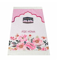 İsme Özel Çocuk Seccadesi Kabe Pembe 82×45 cm 110 gr - Tesbih Hediyeli