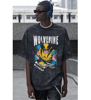 Wolverine Film Kahramanı Baskılı Unisex Oversize Vintage Yıkamalı Tişört