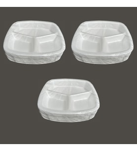 Dağyüce Tek Kullanımlık Köpük 3 Bölmeli Tabldot Köpük Tabak - 23.5x25 Cm. - 10 Adetlik 3 Paket