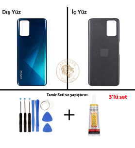 Infinix Note 8 Mavi Uyumlu Arka Kapak + Yapıştırıcı ve Vida Seti Arka Cam Batarya Pil Kapağı