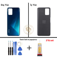 Infinix Note 8 Mavi Uyumlu Arka Kapak + Yapıştırıcı ve Vida Seti Arka Cam Batarya Pil Kapağı