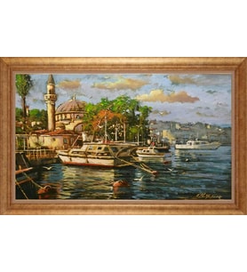 Çerçeveli Paspartulu Manzara Tablo bm1388 (Gold)
