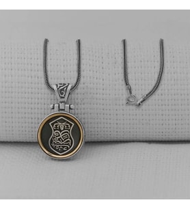 Nali Şerif Motifli Ortası Dönen  925 Ayar Kalın Zincirli Gümüş Erkek Kolye