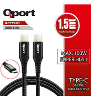 QPORT Q-TYPE-C1 1.5 METRE TYPE-C 100W PD ŞARJ VE DATA KABLOSU