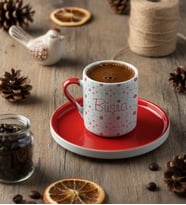 Kişiye Özel Çiçek Desenli İsme Özel Türk Kahvesi Fincanı Doğum Günü Hediyesi (Kırmızı)