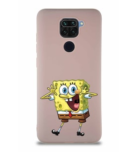 Xiaomi Redmi Note 9 Soft Premier Kapak Sünger Bob Tasarımlı Silikon Kılıf - Pudra (Şeffaf)