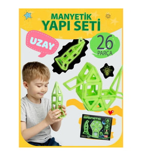 Glow Manyetik Yapı Blokları 26 Parça Karanlıkta Parlayan Eğitici Zeka Oyunu Uzay Seti