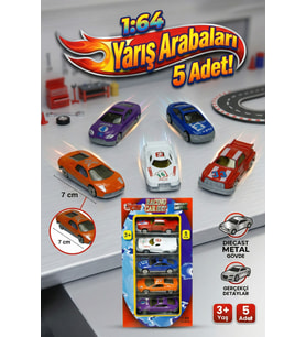 Oyuncak 5'li Diecast Metal Yarış Arabası Seti 1:64 Ölçek 7 cm