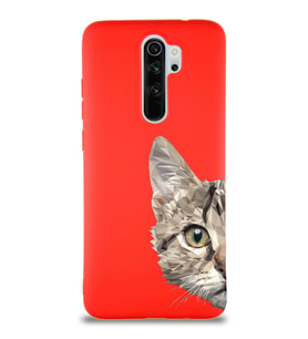 Xiaomi Redmi Note 8 Pro Soft Premier Kapak Catface Tasarımlı Silikon Kılıf - Kırmızı (Şeffaf)